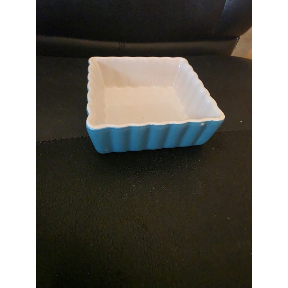 Housewares International Mini Square Fluted Baking Dish Teal Blue/White 4.25"